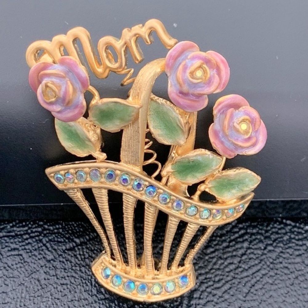 Vintage Mom Pin for Mother by Tanya Creations - Flower Bouquet Pink Brooch Gift